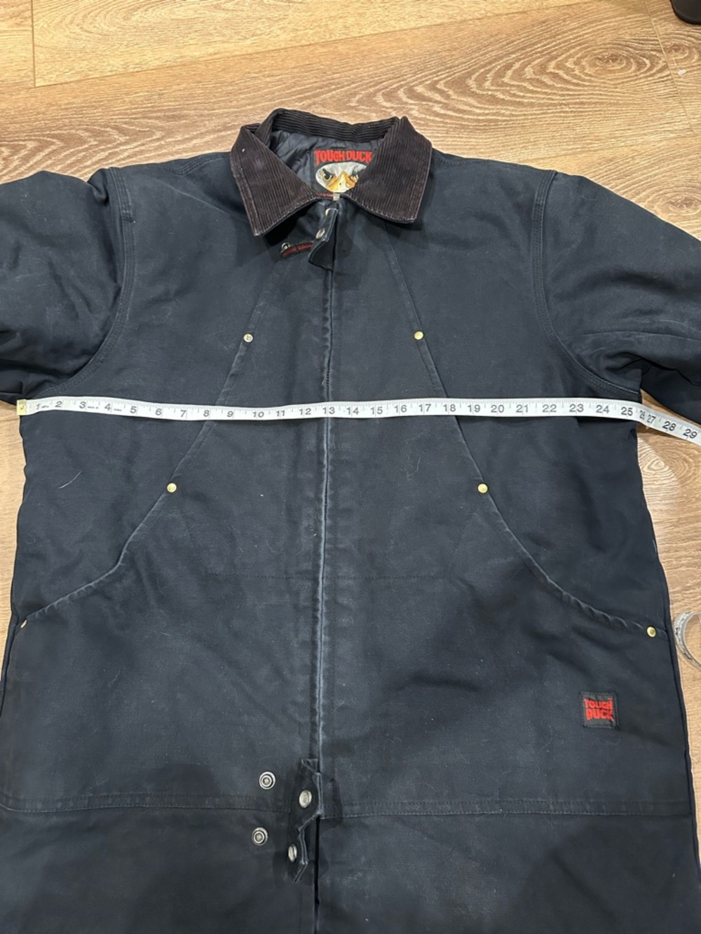 Vintage Tough Duck Men's Black Field Jacket with Brown Corduroy Collar - Picture 3 of 8